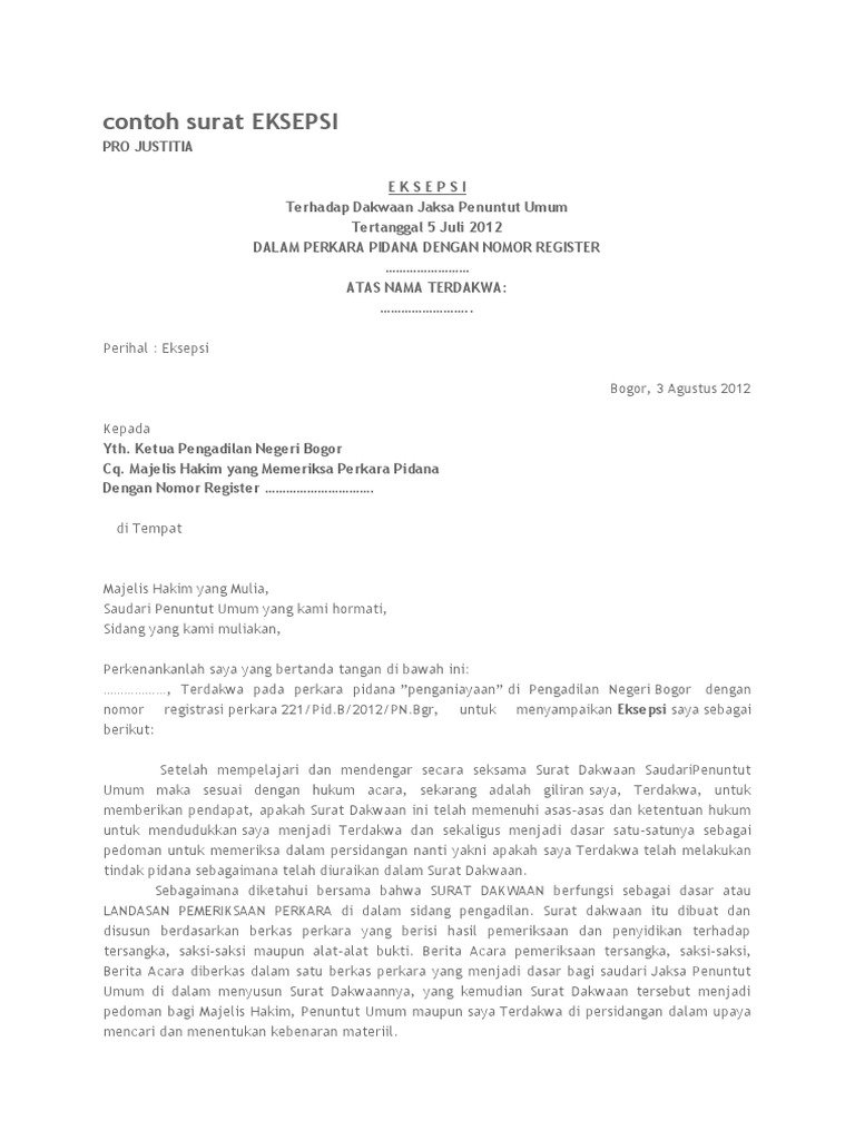 Contoh Surat Eksepsi 2018 Docx