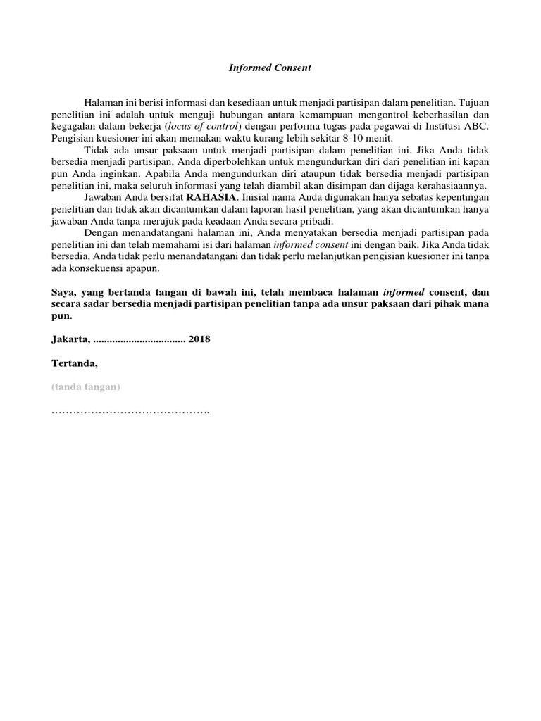 Contoh Informed Consent Penelitian Psikologi | PDF