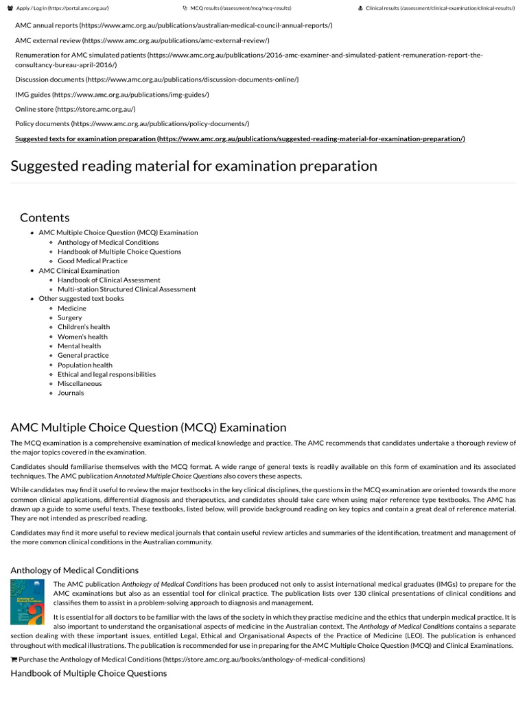 Suggested Reading Material For AMC Examination Preparation PDF Physical Examination