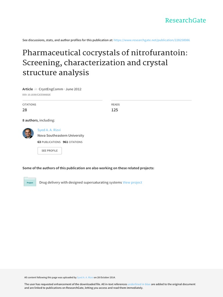 Nitrofurantoin Cocrystals: Screening & Analysis | PDF | X Ray ...