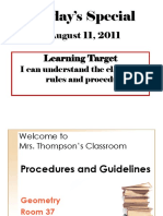 Today's Special: August 11, 2011 Learning Target