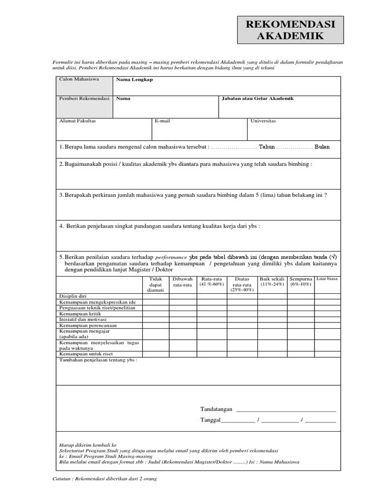 Surat Rekomendasi Akademik S2 | PDF