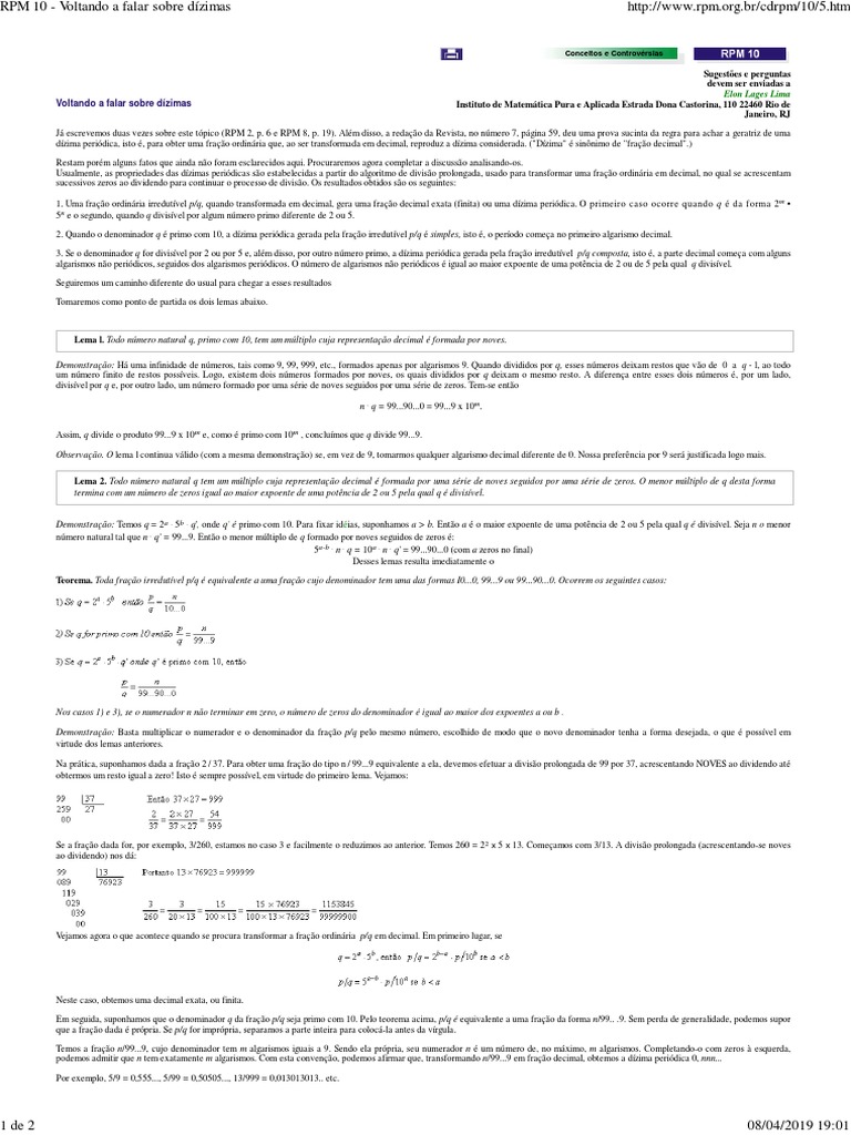 Portal da OBMEP - Potenciação e Dízimas Periódicas