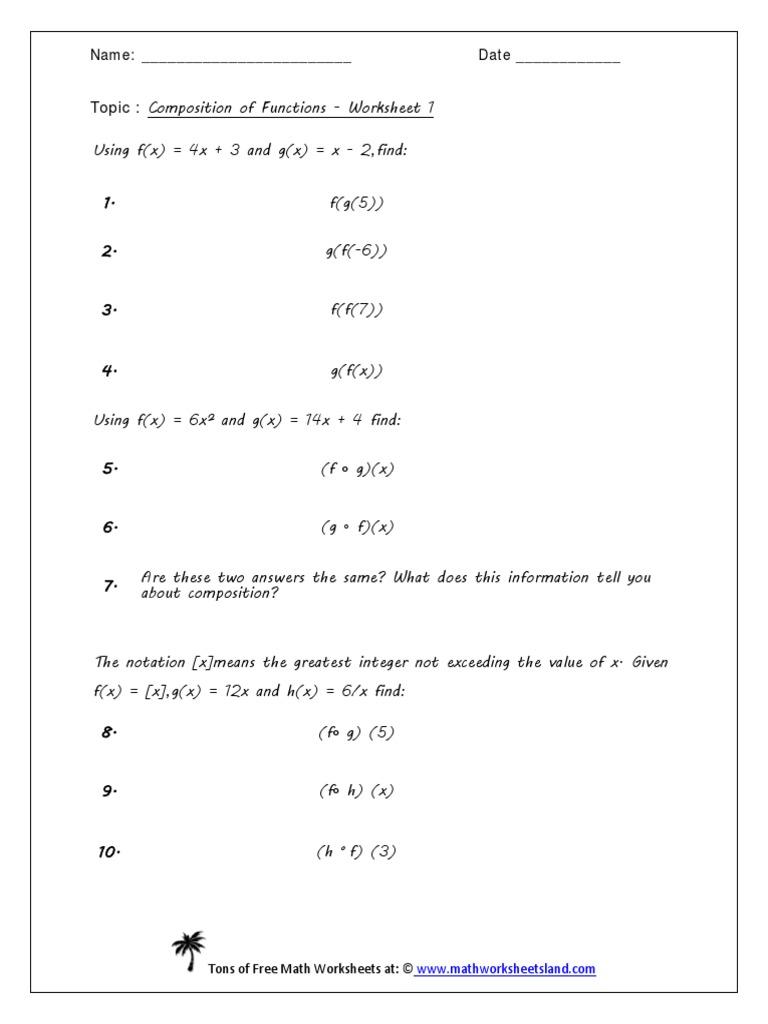 Composition Functions Worksheet  Ring Theory  Mathematical Logic In Composition Of Functions Worksheet