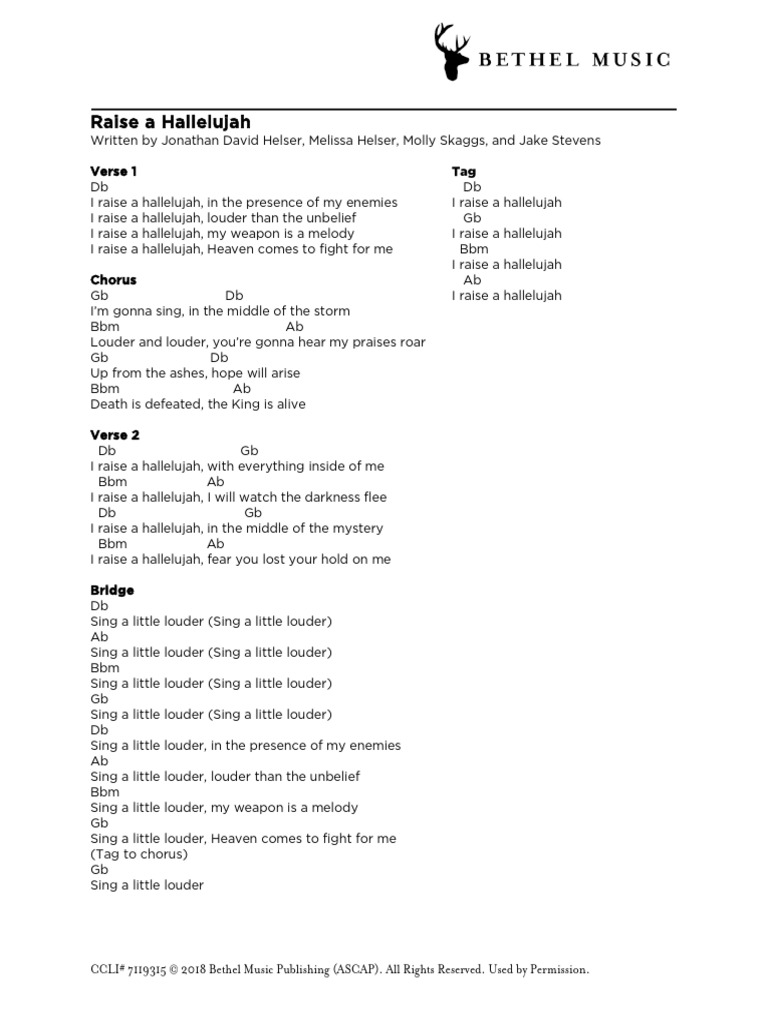 Raise A Hallelujah Chord Chart PDF