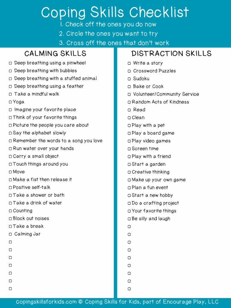 Coping Skills For Kids Free Coping Skills Checklist Sept 2018 PDF | PDF ...
