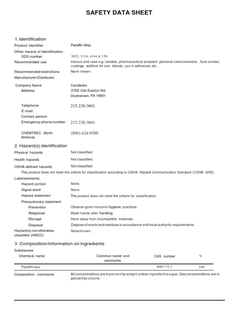 Paraffin Wax PDF Dangerous Goods Personal Protective Equipment