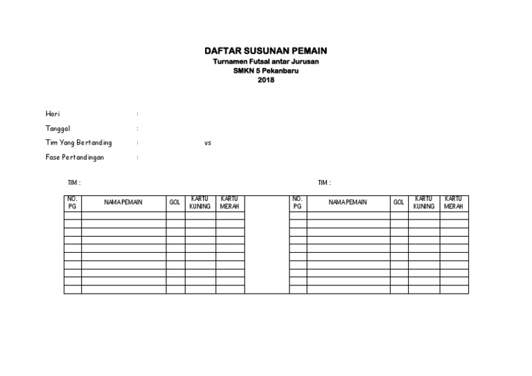 Daftar Susunan Pemain Saat Pertandingan Docx