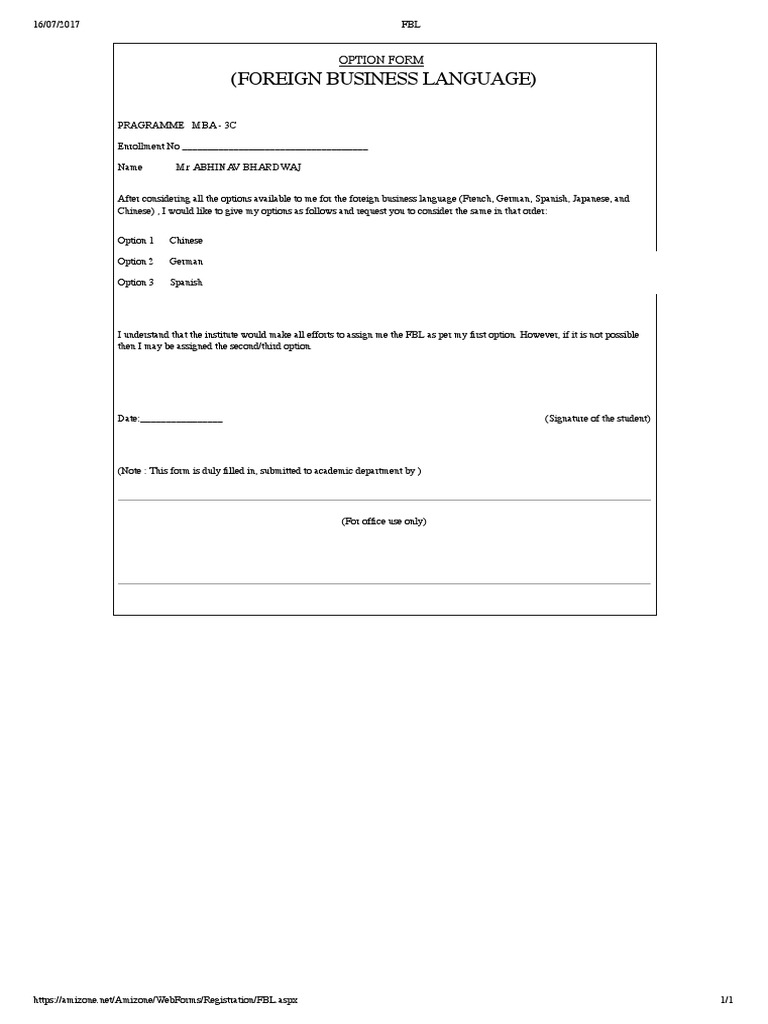 Foreign Business Language Option Form | PDF