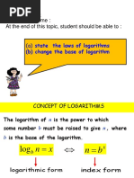 Logarithms: Learning Outcome: at The End of This Topic, Student Should Be Able To