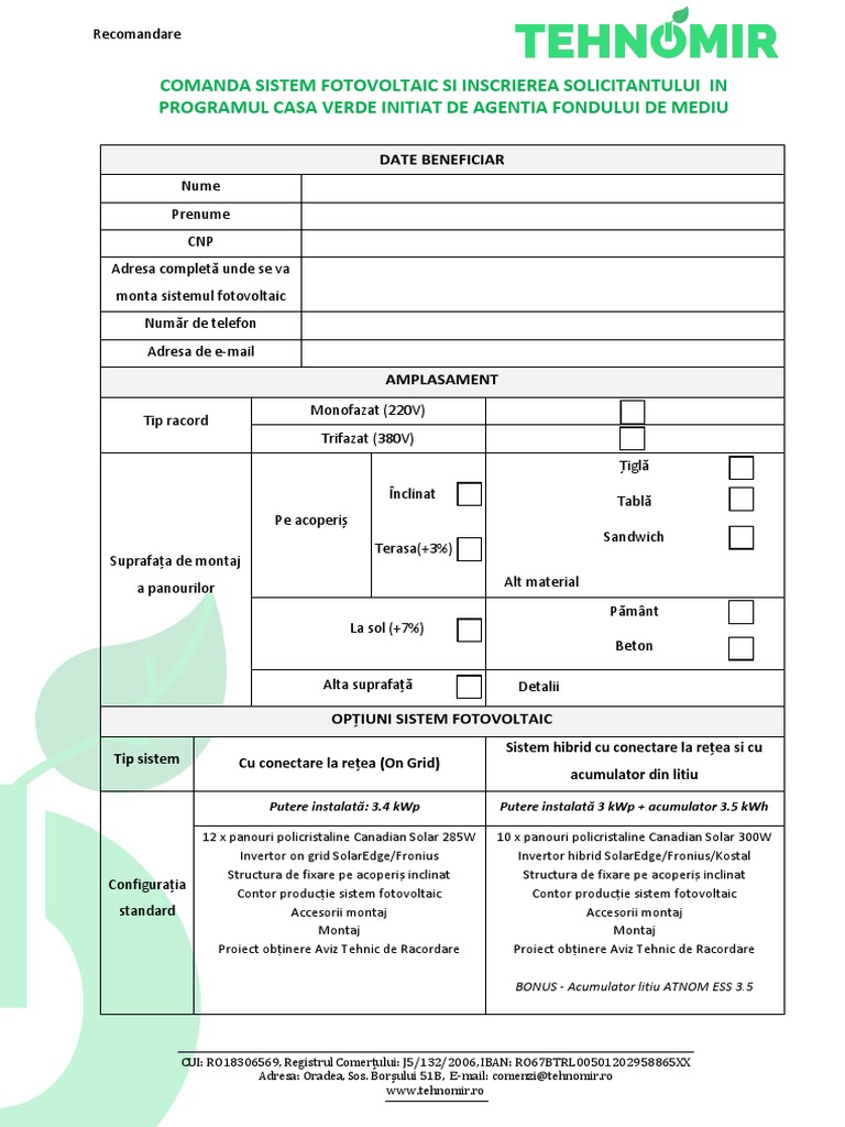 Formularul de Inscriere Casa Verde