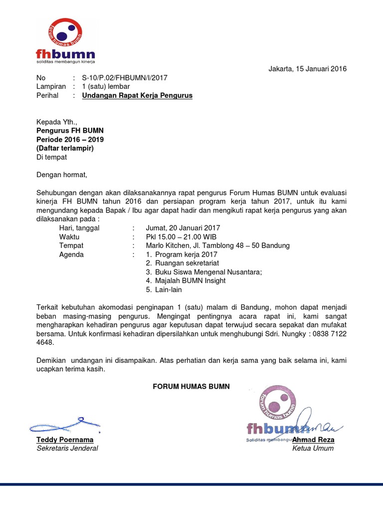 10 Surat Undangan Rapat Pengurus Pdf