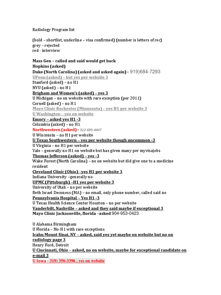 Radiology Program List PDF Medical School Sports