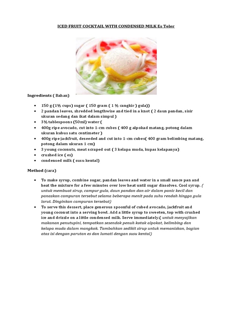 Iced Fruit Cocktail With Condensed Milk Es Teler PDF Dough Food