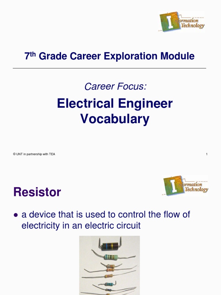 Electrical Engineer Vocabulary 7 Grade Career Exploration Module PDF