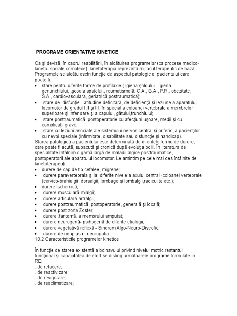 Programe Orientative Kinetoterapeutice Functionale | PDF