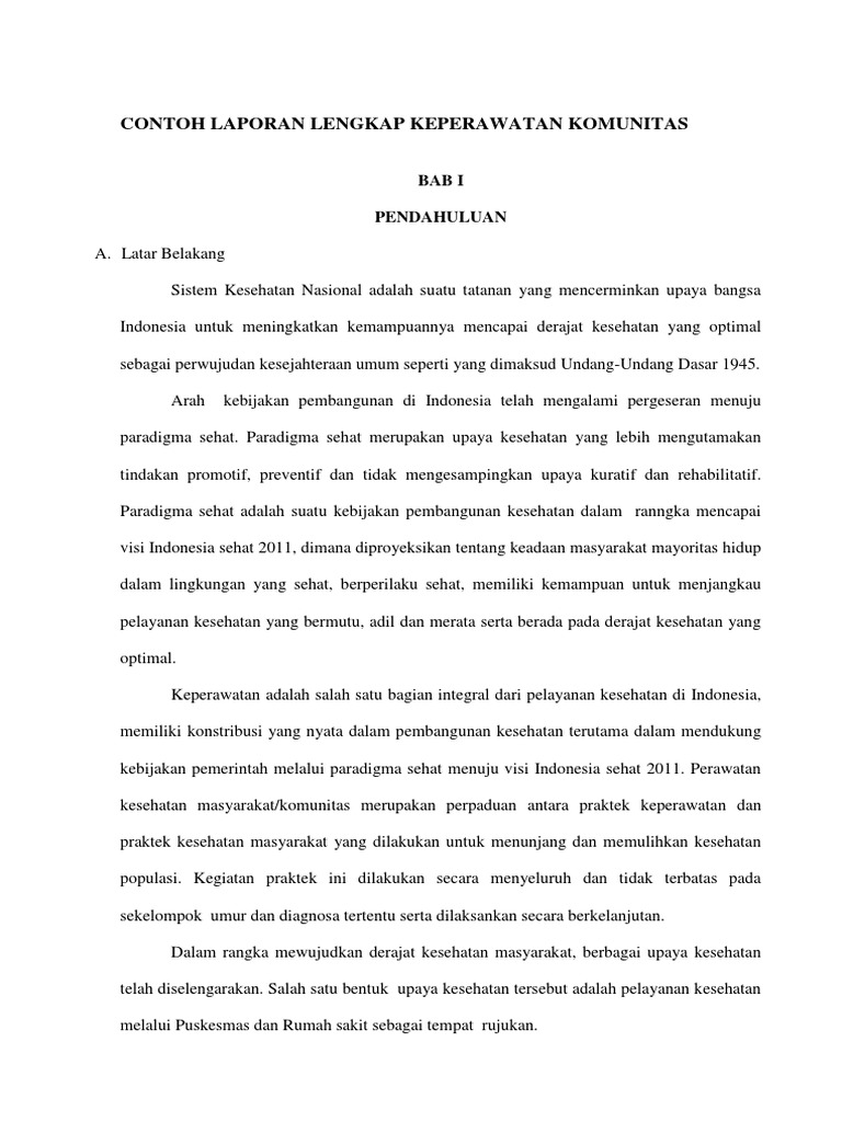 Contoh Laporan Lengkap Keperawatan Komunitas