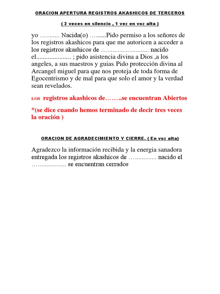 Oracion Apertura Registros Akashicos de Terceros PDF