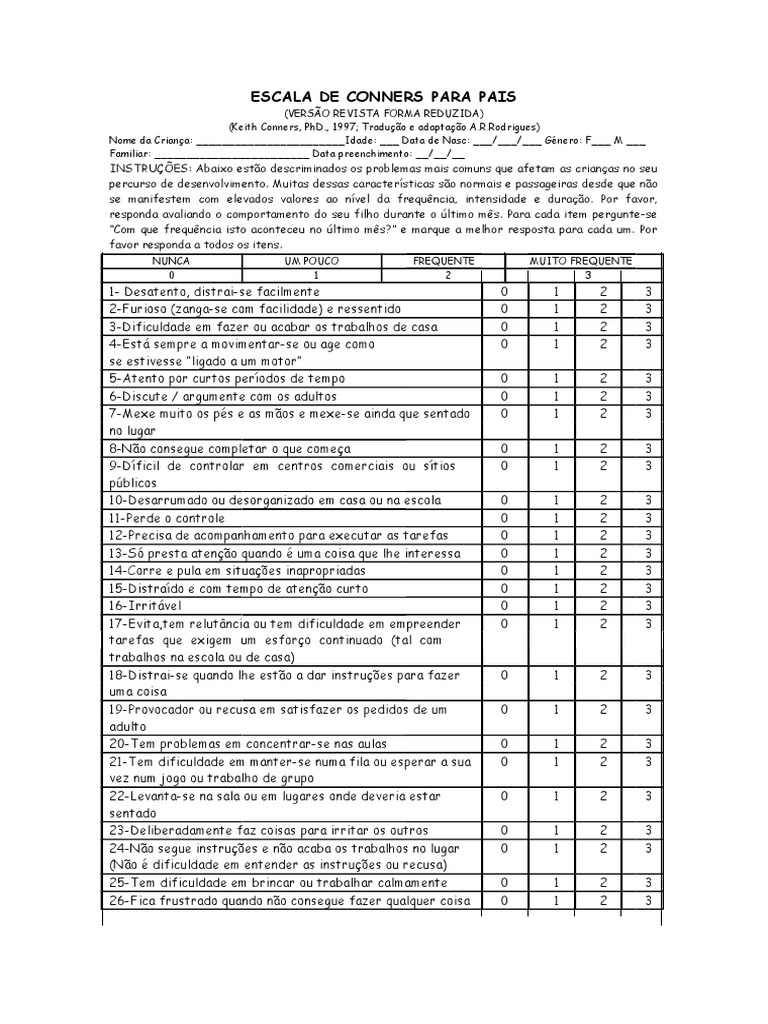 Escala de Conners para Pais PDF