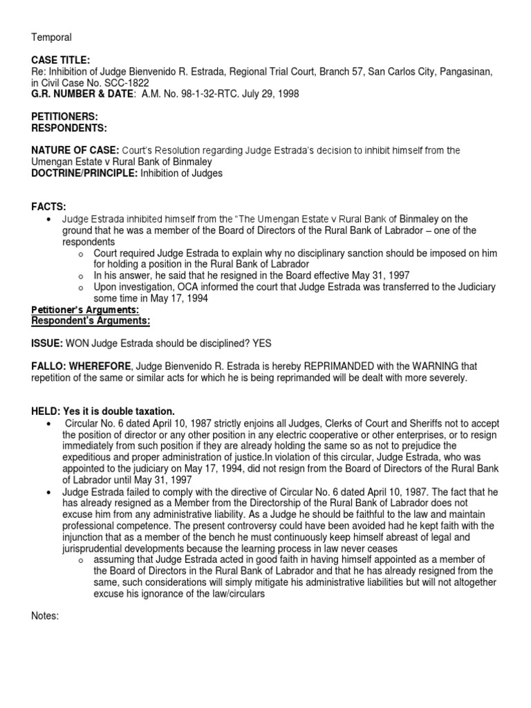 Judge Estrada's Inhibition Case Ruling | PDF | Judge | Courts