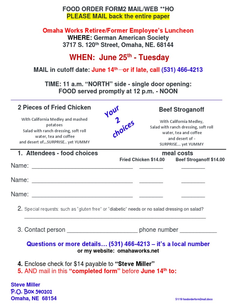 Food Order Form2mail 5-1-19-1 | PDF
