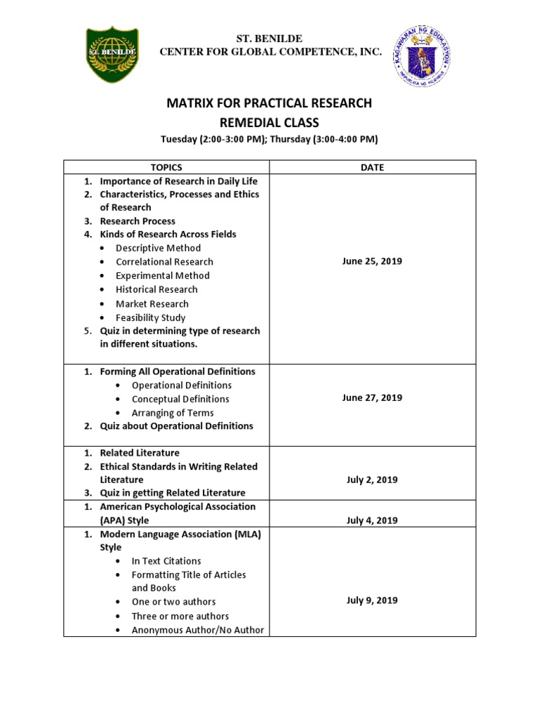 Practical Research Matrix Overview | PDF
