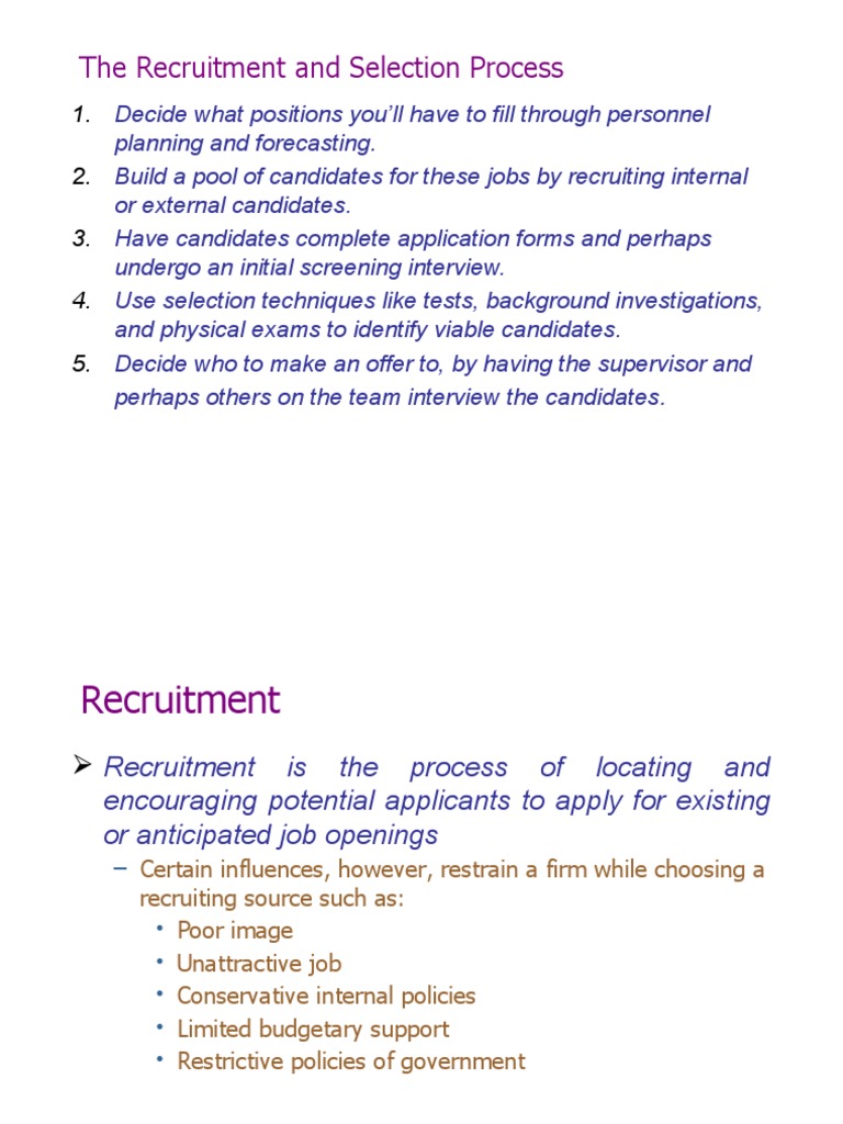 Recruitment and Selection Process Overview | PDF | Recruitment | Human ...