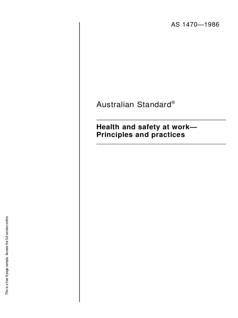 Australian Standard Health and Safety at Work Principles and Practices PDF Occupational