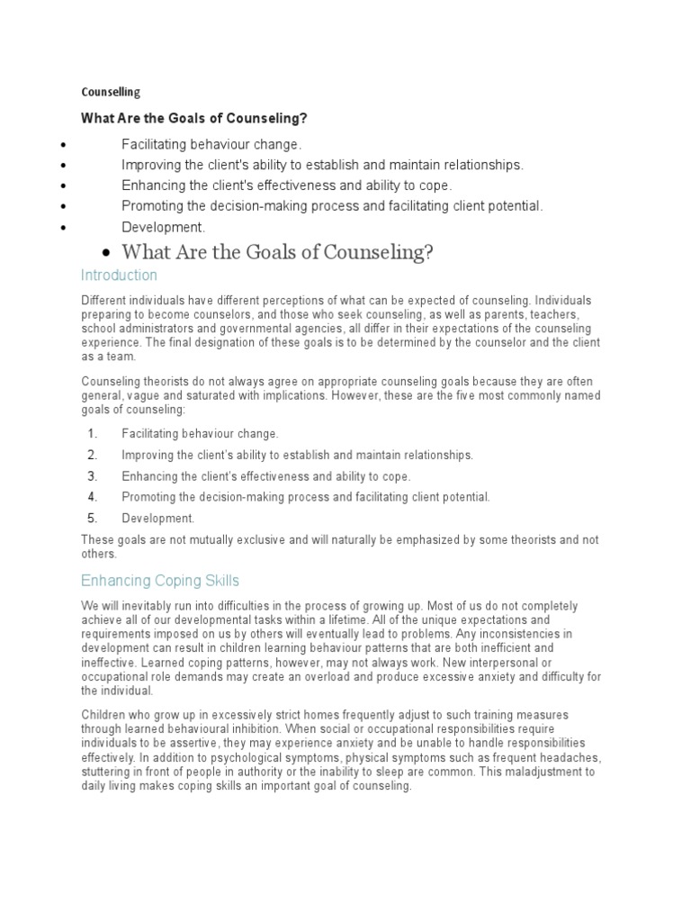 What Are The Goals of Counseling? | PDF | Counseling Psychology ...