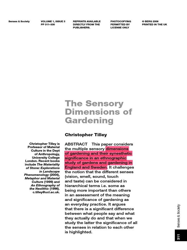 The Sensory Dimensions of Gardening: Christopher Tilley | PDF | Odor ...