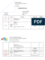 Lesson Plan: Class: Kindy Classes Teacher: WALID Lesson: 11 Time: 45 Mins Age: 3/4/5/ Date