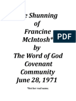 The Shunning of Francine McIntosh by the Word of God Covenant Community