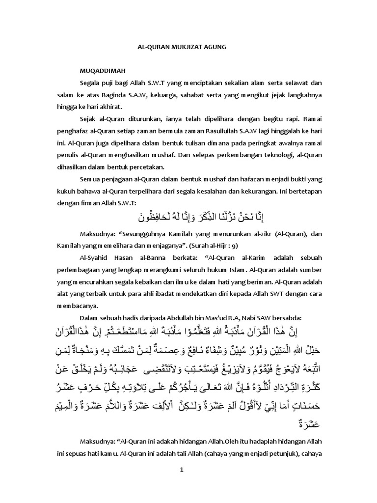 Keistimewaan dan Mukjizat Al-Quran | PDF | Filsafat | Kajian Bahasa Asing