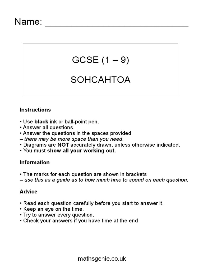 SOHCAHTOA GCSE Practice Questions | PDF | Teaching Mathematics