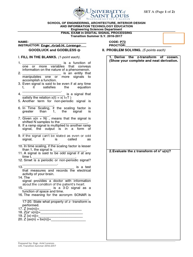 Digital Signal Processing Final Exam | PDF | Signal Processing | Algorithms