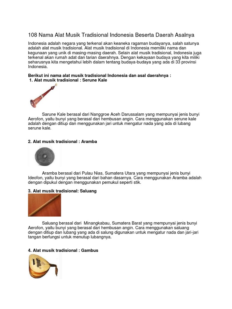50 Nama Alat Musik Tradisional Indonesia Beserta Daerah Asalnya Ilmuseni Com