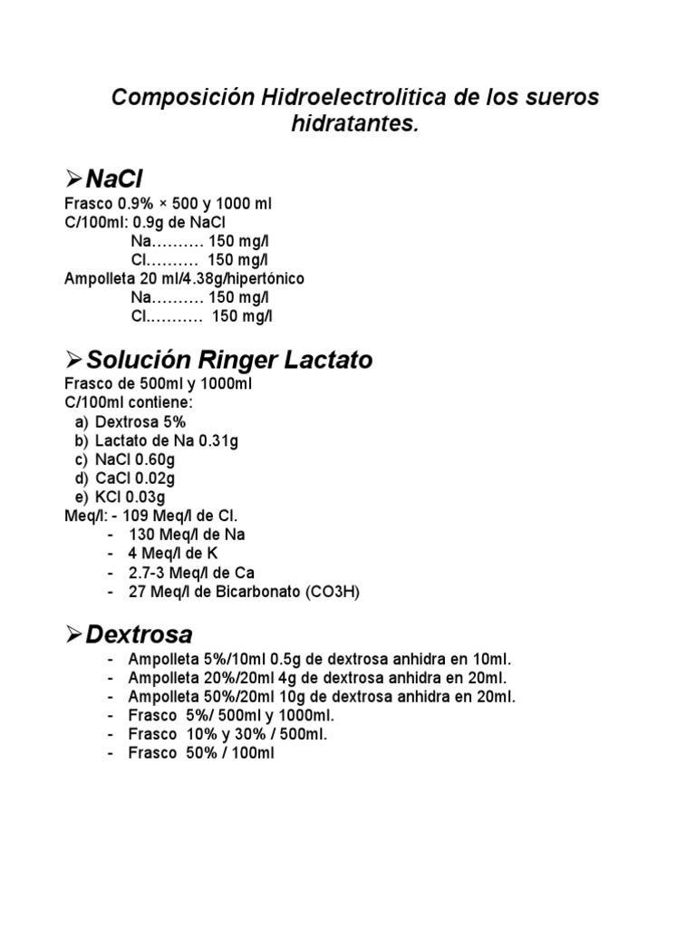 Composici n Hidroelectrolitica De Los Sueros Hidratantes PDF