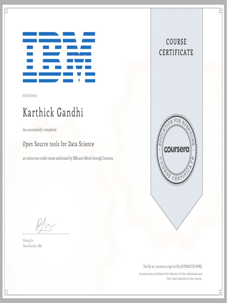 IBM Data Science Course Certificate | PDF | Information Technology ...