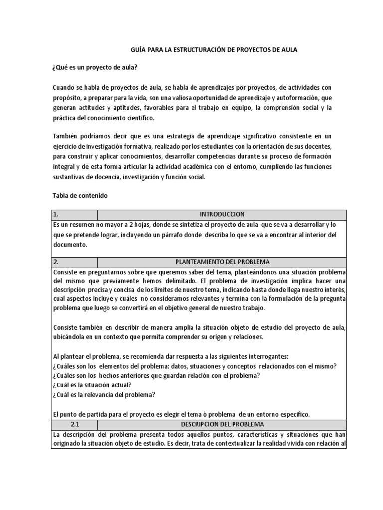Guía para Proyectos de Aula | PDF | Salón de clases | Aprendizaje