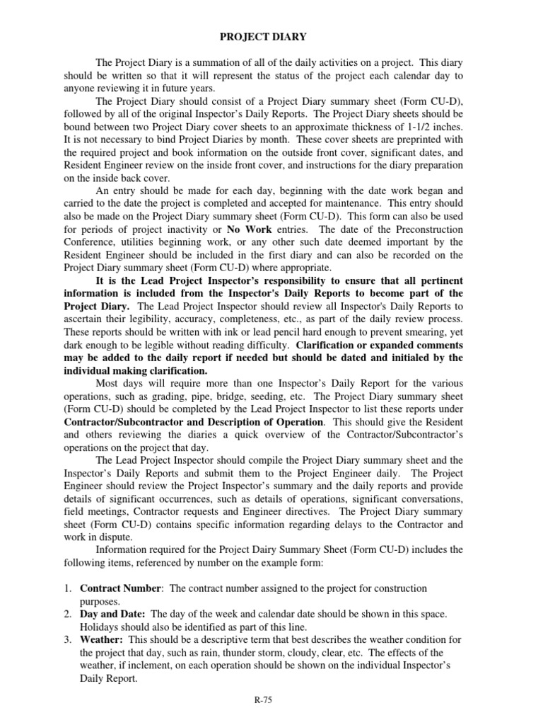 Project Diary Example 07 PDF | PDF | General Contractor | Business