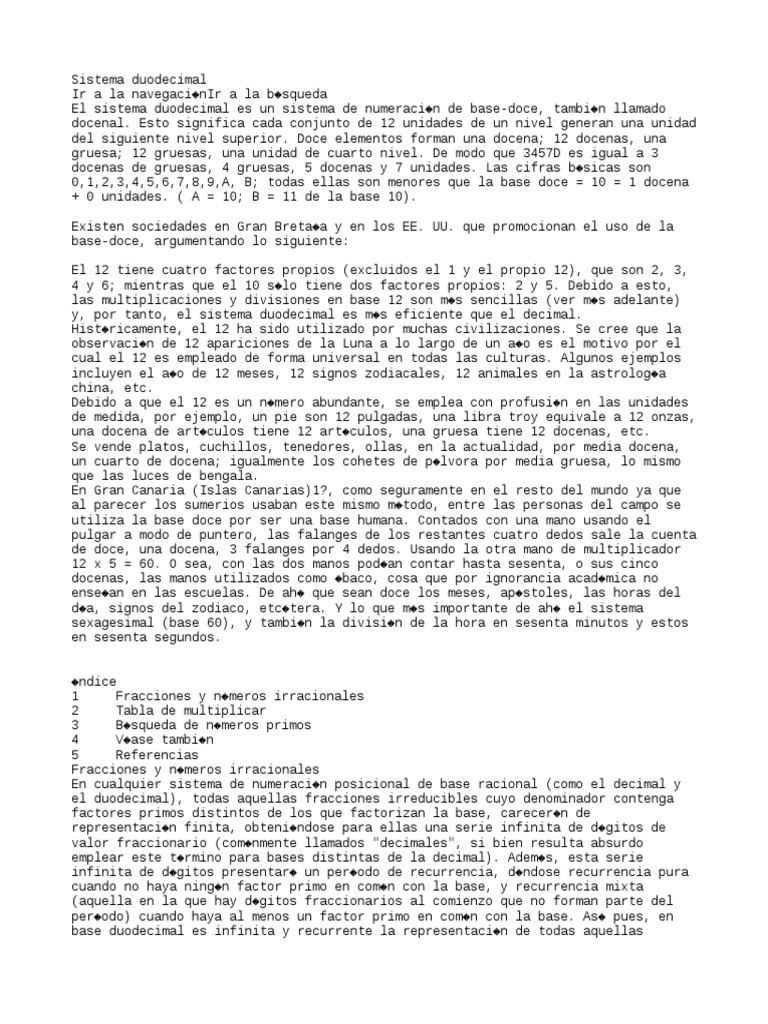 Sistema Duodecimal PDF Notación Matemática Lexicología