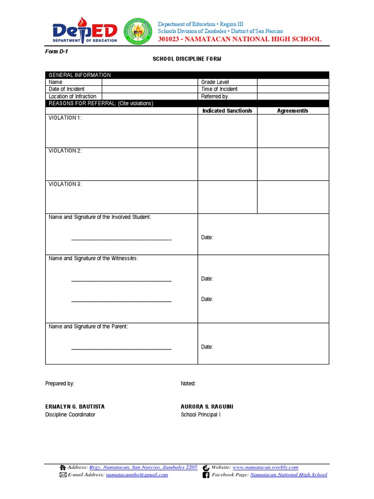 General Information: School Discipline Form | PDF