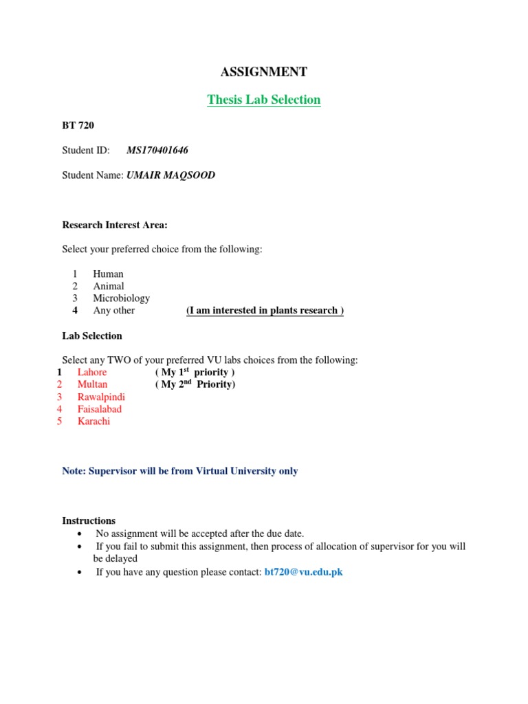 Thesis Lab Selection Guide | PDF