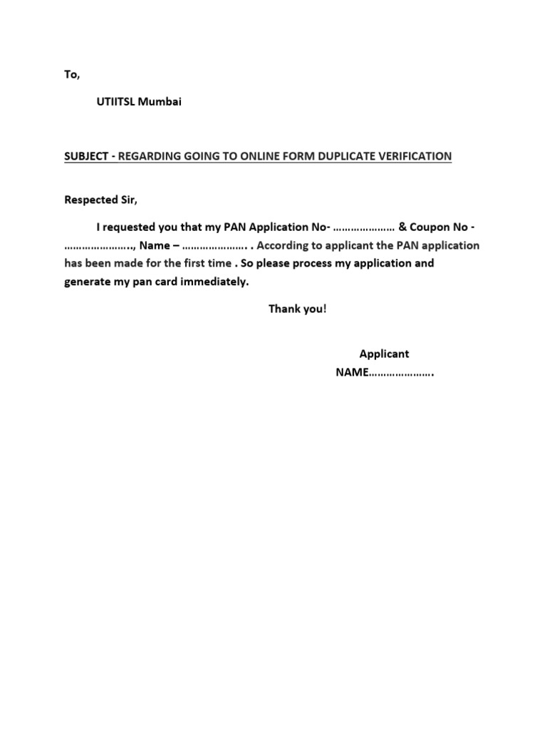 PAN Card Application Request Letter | PDF