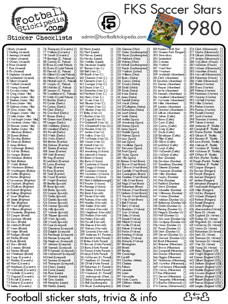 Football Sticker Checklists and Stats | PDF | Science & Mathematics ...