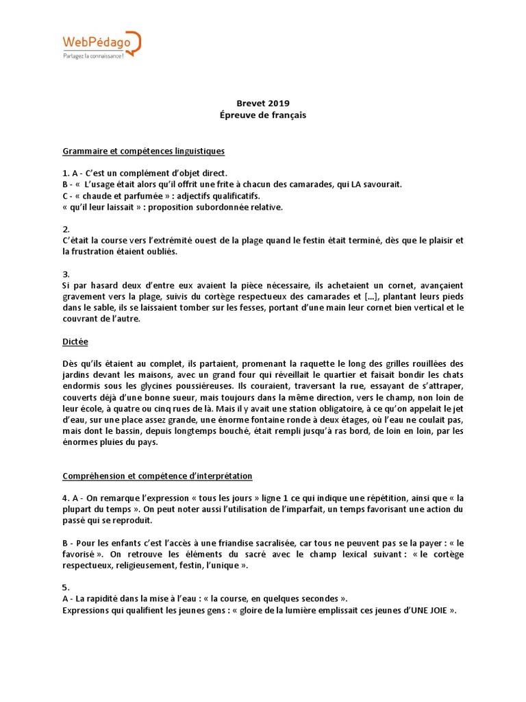 Sujet Brevet Français 2016 Corrigé Pdf Brevet 2019 Francais | PDF | Langues