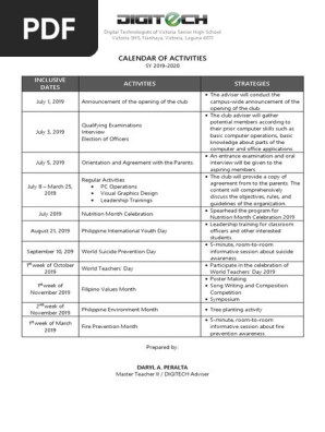 Calendar of Activities 2019