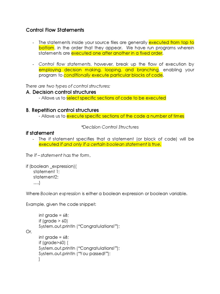 Control Flow Statements | PDF | Control Flow | Boolean Data Type