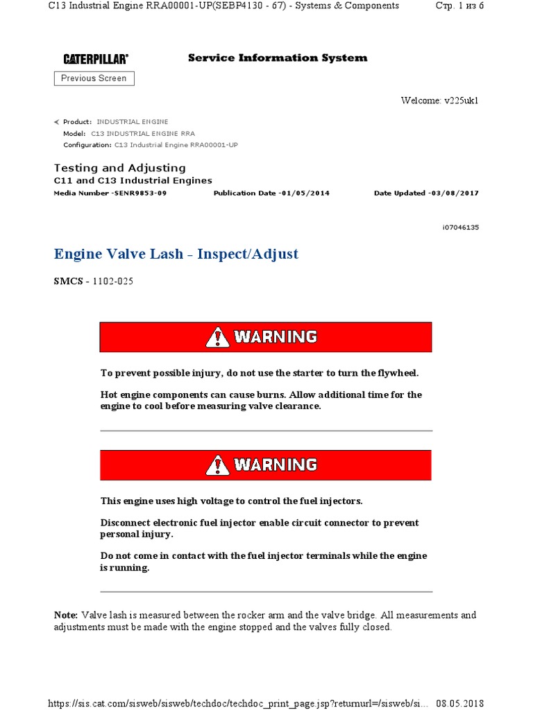 C13 caterpillar valve adjustment