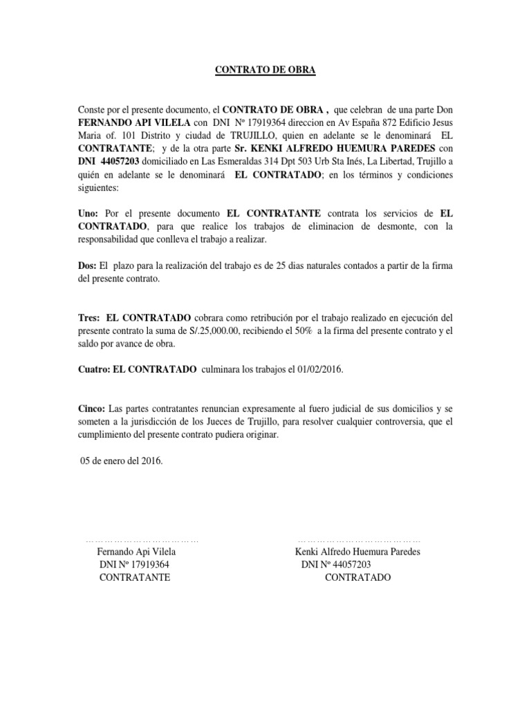 Contrato de Obra Api | PDF